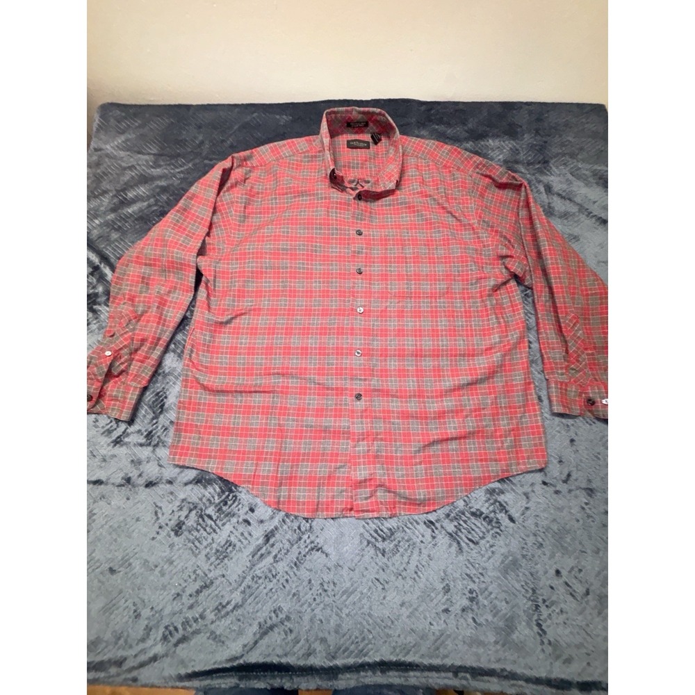 Van Heusen Men's Dress Shirt XL Red Plaid Long Sleeve
